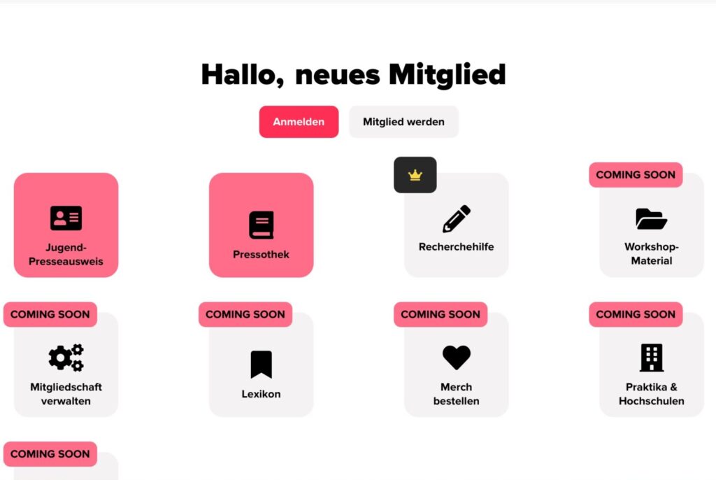 Screenshot des Mitgliederbereichs
