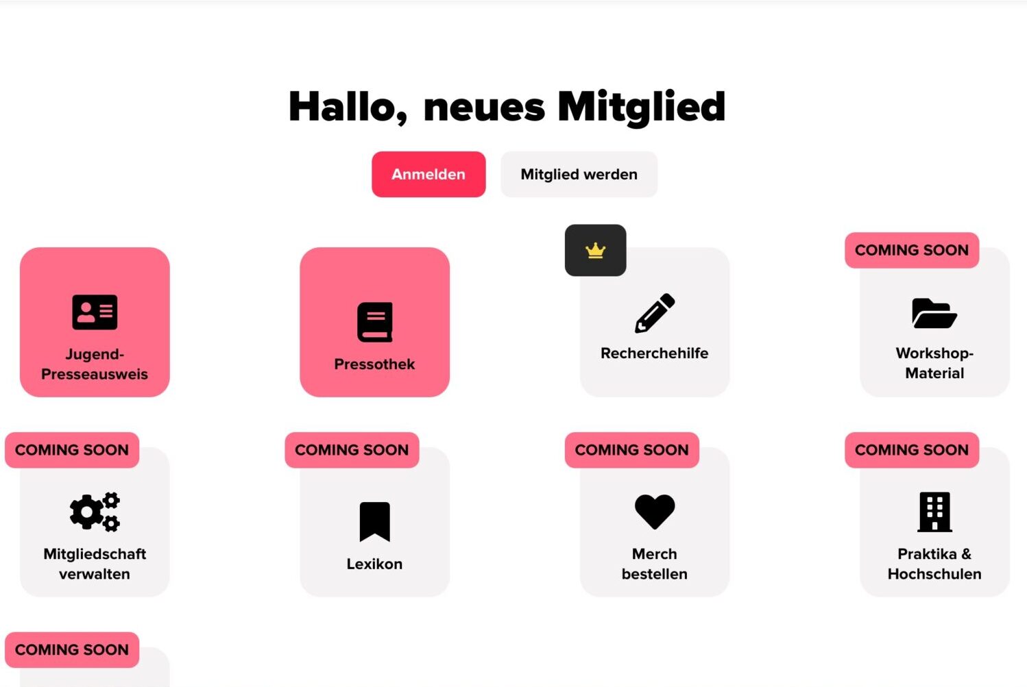 Screenshot des Mitgliederbereichs